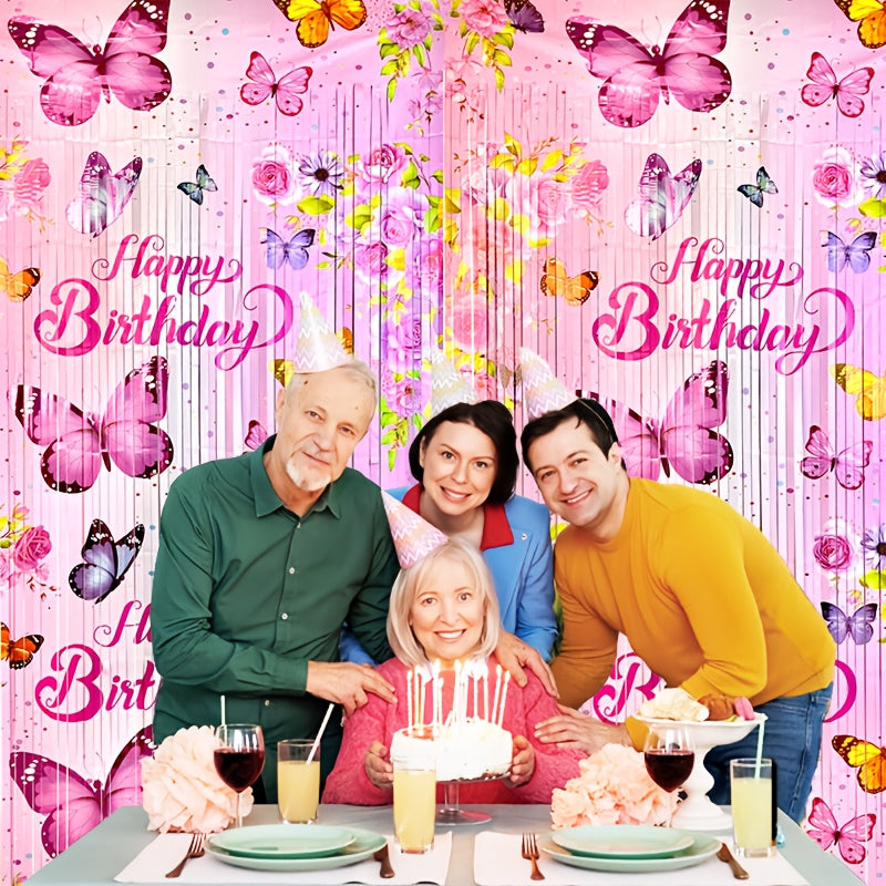 2-Pack Birthday Party Backdrop, 199.95x99.97 cm, Sparkle Tinsel Plastic Decorations, Shimmering Photo Booth Background, General Fit for Birthday Celebrations