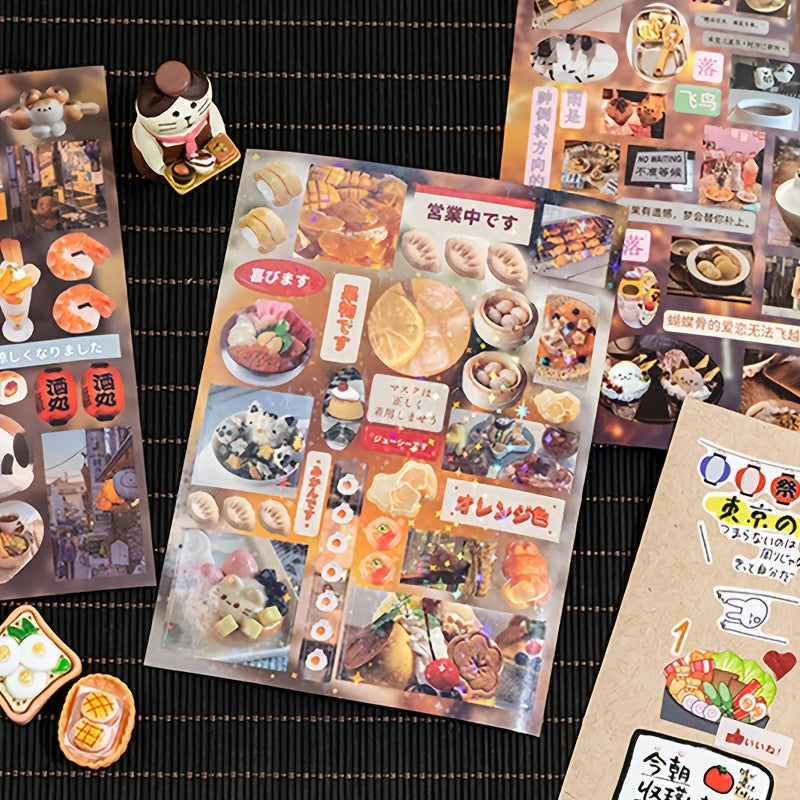 1 Book of 45 Sheets, Japanese Style Cartoon Fantasy Stickers, Mixed Color Self-Adhesive Glitter Decals, Glossy Irregular Shapes for DIY Scrapbooking, Album, Journal, Phone Case, Water Bottle, Car, Laptop, Guitar, Bicycle, Ska