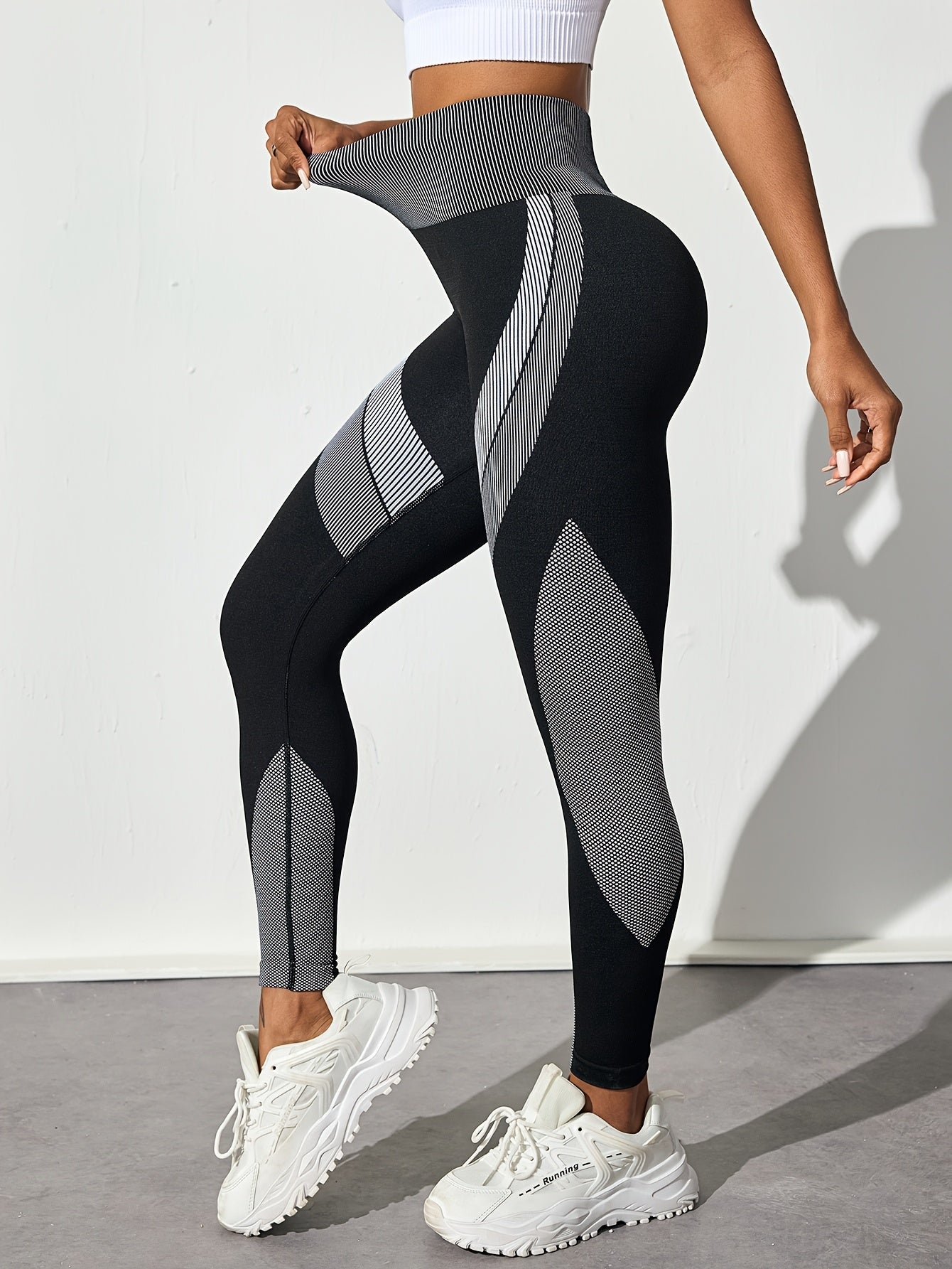 High Waist Seamless Yoga Pants with Color Stripes
