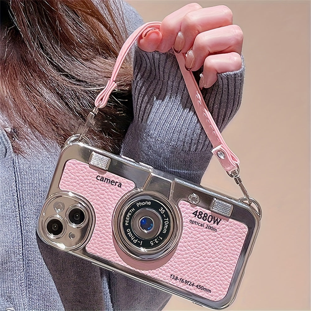 Vintage-Style 3D Camera TPU Case with Lanyard for iPhone 12/14 Pro Max, 11/13 – Chic Couple Gift Cover