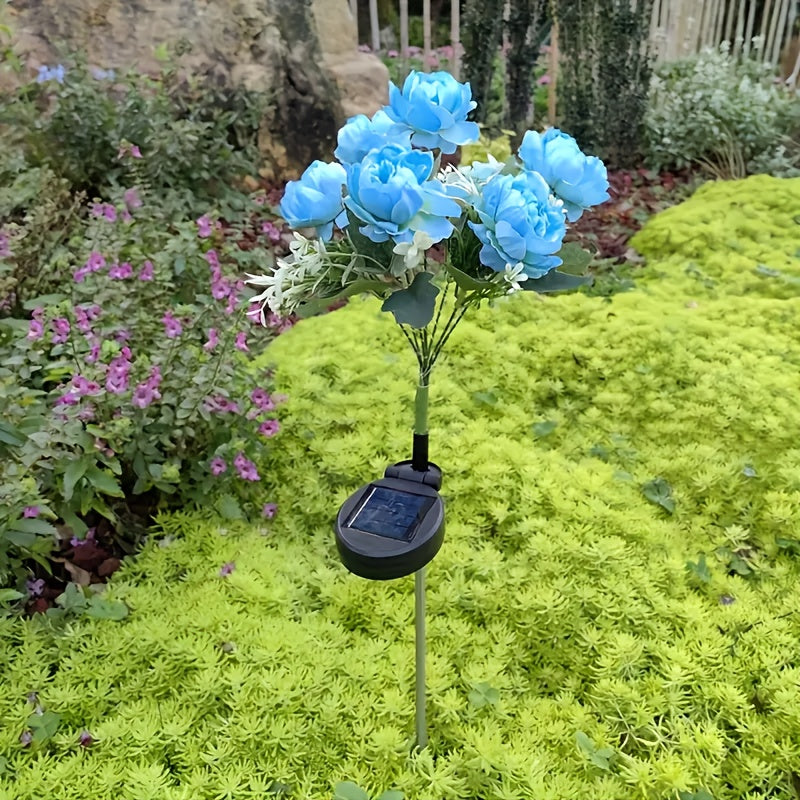 1pc/2pcs Solar Powered 7-Head Peony LED Fake Flower Decorative Outdoor Landscape Light for Yard, Garden, Front Door, Patio, Lawn Ground Lamp