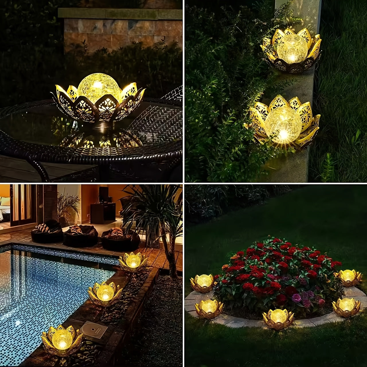 Solar Iron Art Lily Lamp, Outdoor Lighting, Suitable for Courtyard, Garden, Park, Pathway, Lawn