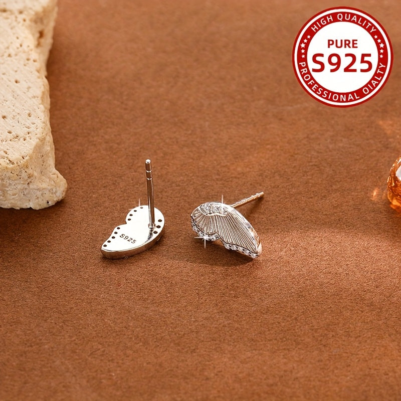 1 Pair Elegant Butterfly Wing Stud Earrings, 925 Sterling Silver, Synthetic Zirconia, Coquette Style, Animal Theme, Lightweight 2.17G, Perfect for Daily Wear, Parties, And Gifting