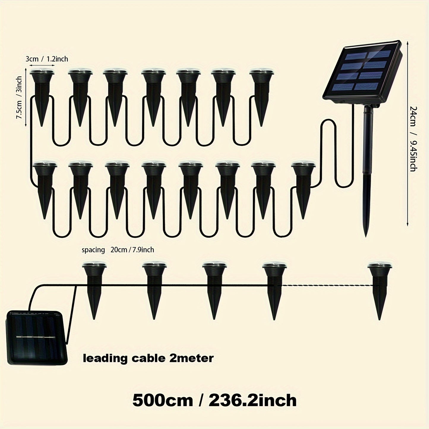 1pc, 15 lights, solar LED lawn light, outdoor guide light, ground garden decoration path light for home use, outdoor courtyard flower path light string, used in garden paths, camping, parties, Independence Day Christmas weddi