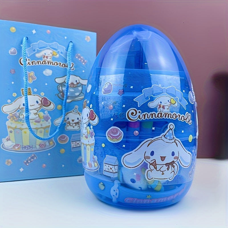 For Hello Kitty Cartoon Egg-Shaped Fine Tool Set, Including 6 Color Watercolor Pens + 6 Colored Pencils + Wallet + Key Chain + 2 Pencils + Ruler + Eraser + Pencil Sharpener + Gift Bag + Birthday Gift and Party Surprise Essent