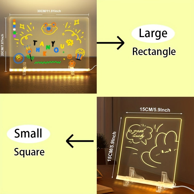 AMILL Acrylic LED Message Board - Erasable Light-Up Drawing Board with 7-Color Pens & Cleaning Cloth, USB-Powered Modern Desk Night Light for Birthdays, Special Occasions, Creative Gift Idea, Special Occasion Gift | Colorful