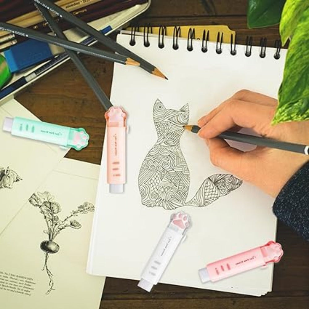 4pcs Cute Erasers, Retractable Eraser Kawaii Cat Paw Erasers for people,Rubber Push-Pull Eraser for Writing,Drawing Aesthetic Erasers for Office Supplies