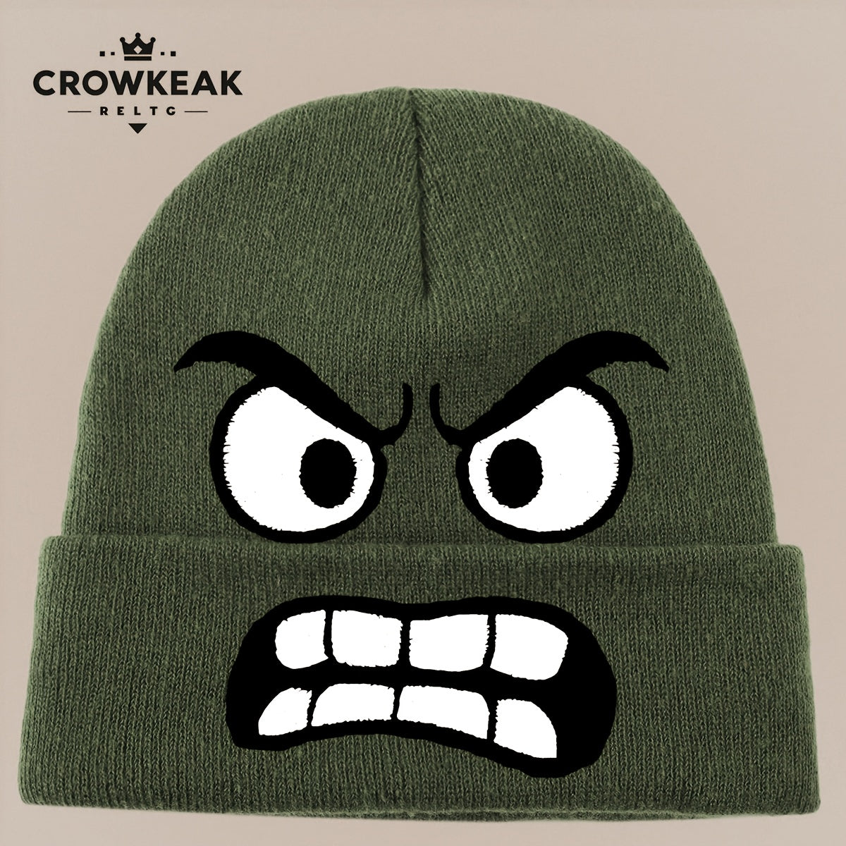 Angry Face Print Winter Hat