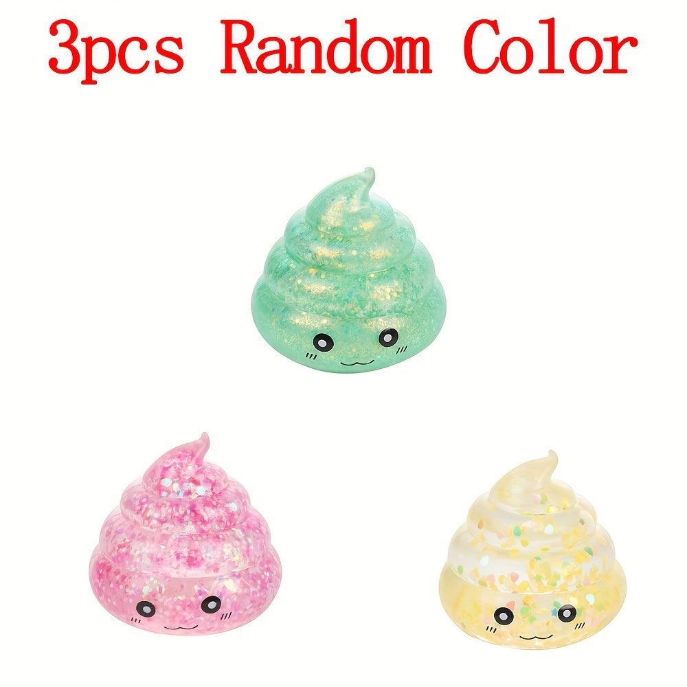 3pcs/set parody prank feces cute maltose pinch music Golden powder glitter feces pinch music squeeze toy (random color)