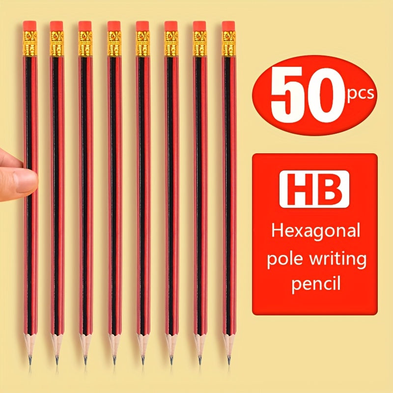 50pcs HB Pencils with Erasers Suitable for Writing, Student Drawing, Sketching and Painting, School Office and Art Supplies