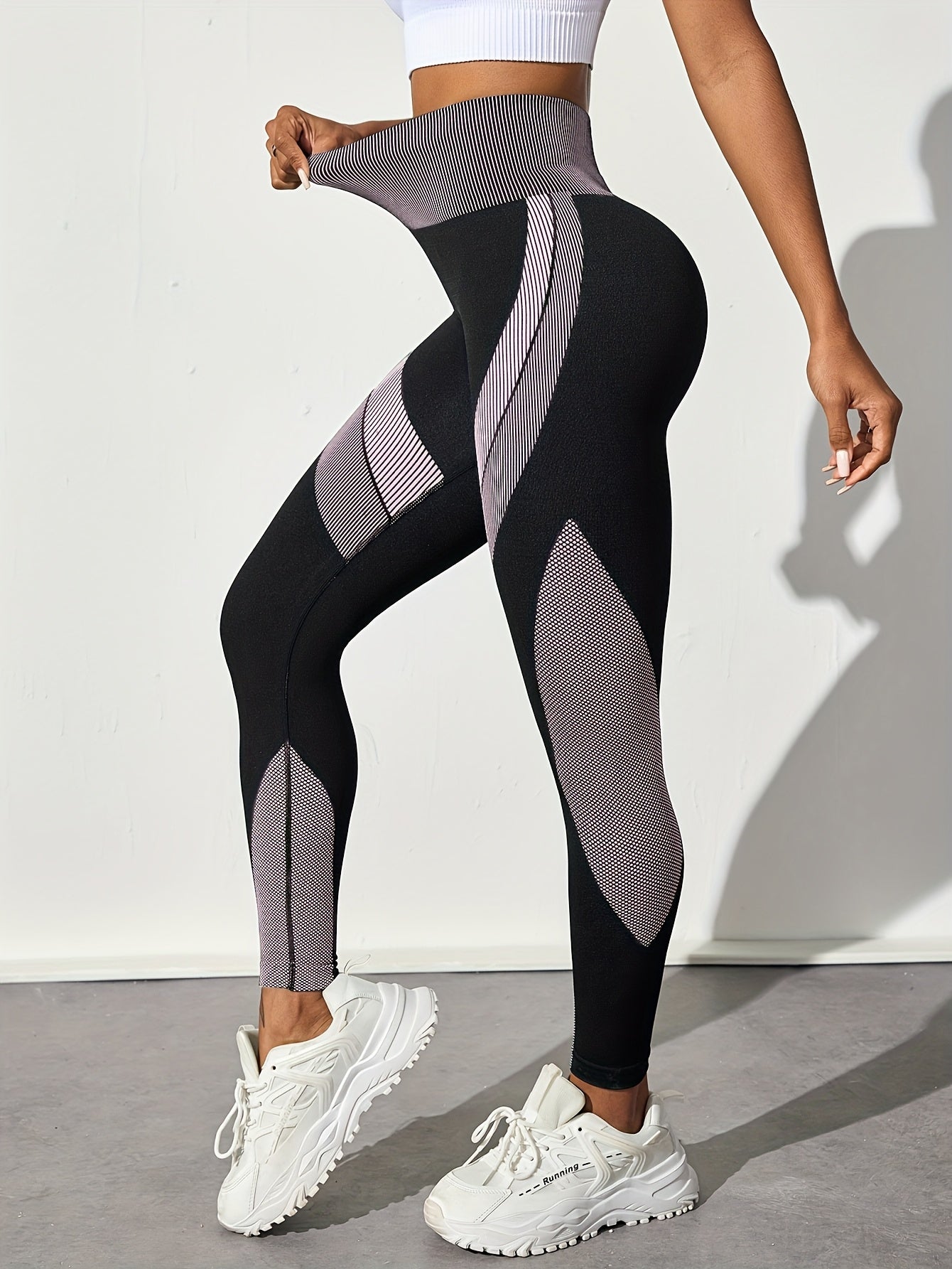 High Waist Seamless Yoga Pants with Color Stripes