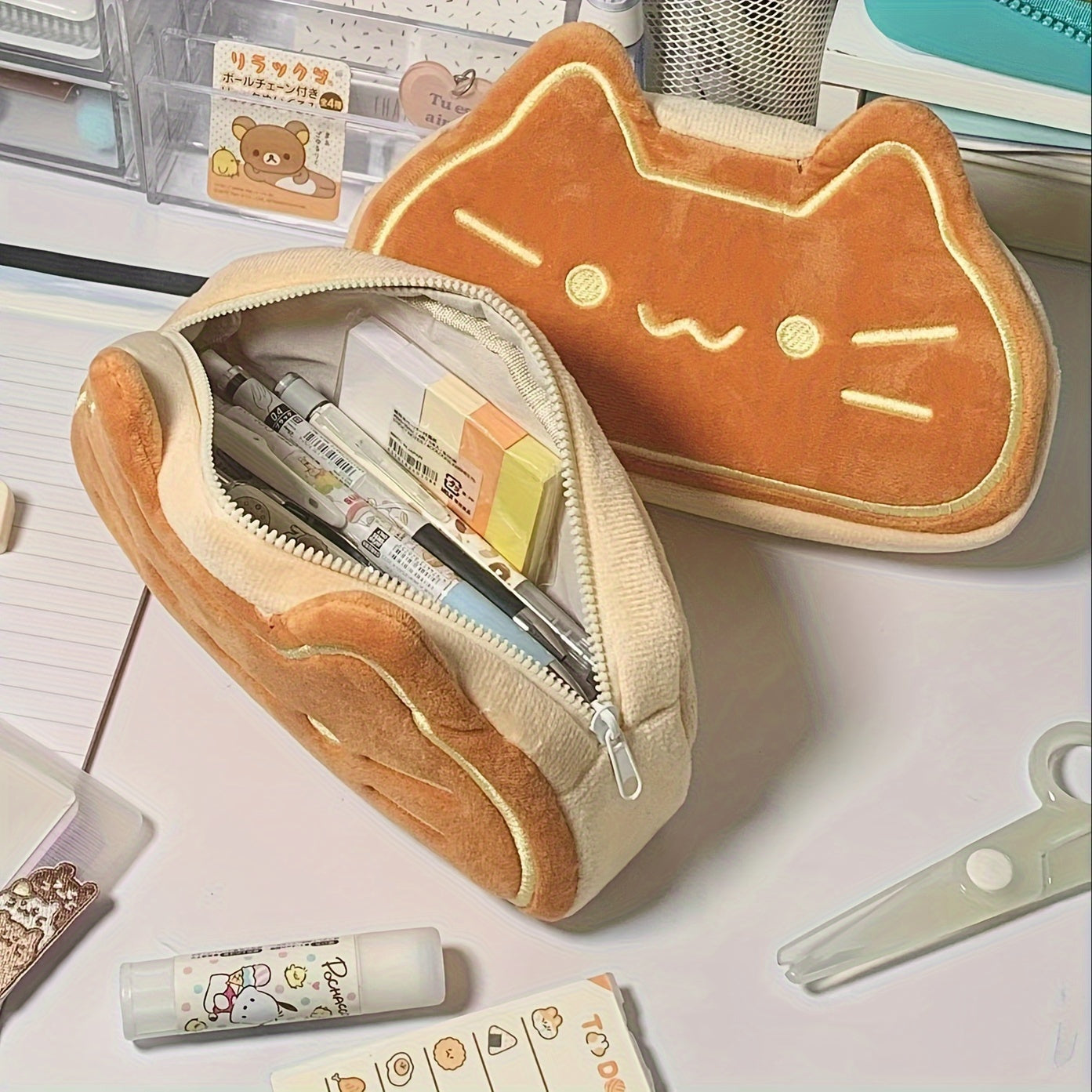 Caramel Cat Pencil Case, Large Capacity Plush Pen Bag for Elementary and Middle School Students, Perfect Birthday Gift, School Stationery Storage | Catthemed Case | Details