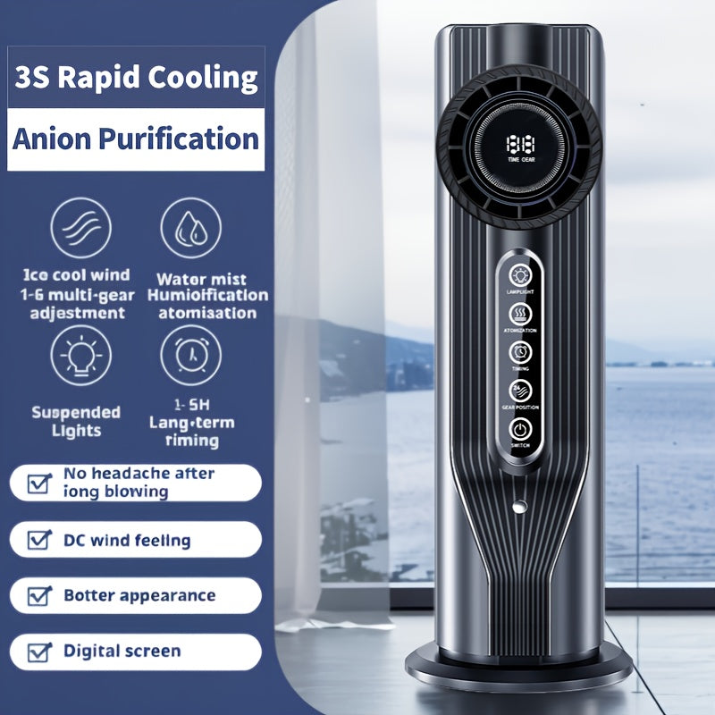 Portable USB Air Conditioner Fan Cooler | 6 Adjustable Speed Settings, LED Display Screen, Powerful Wind, Timer Function, Quiet Operation, Perfect Holiday Gift