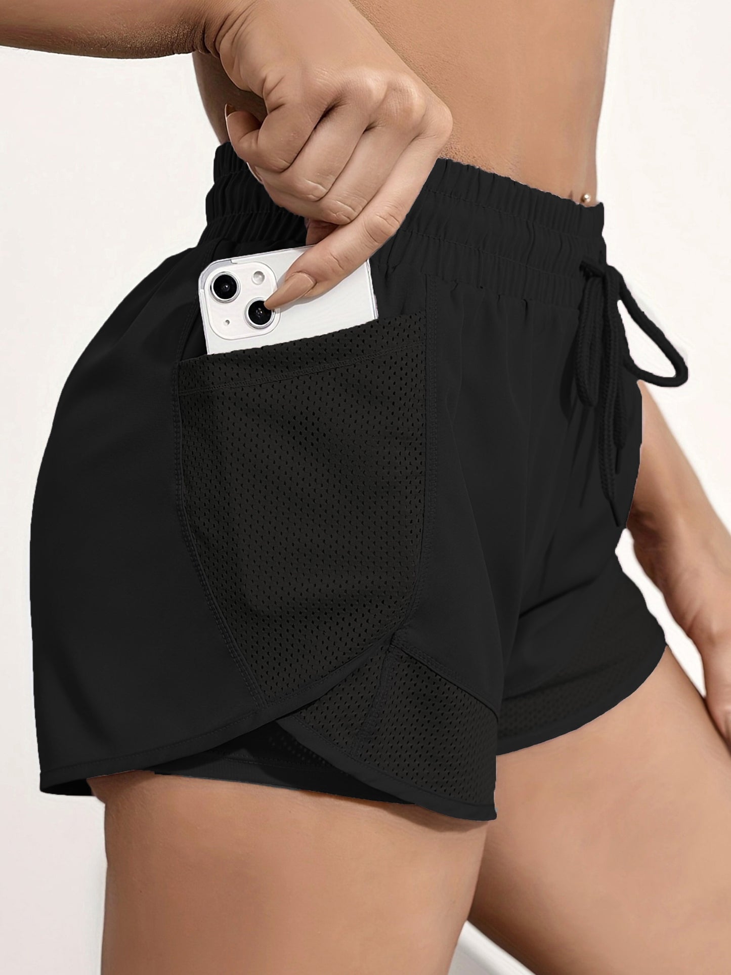 2-in-1 Quick-Drying Women's Yoga Shorts With Mesh Pockets For Casual Fitness And Gym Workouts
