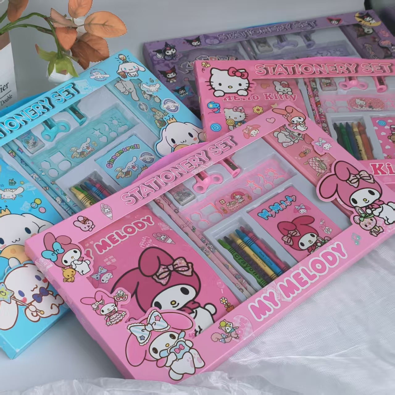 Back to School Season Sanrio Series for kuromi, Melody, for Cinnamoroll, for Hello Kitty Set (1 Pencil Case, 1 Drawing Book, 2 Sharpeners, 2 Pencils, 1 Notebook, 5 Crayons, 1 Eraser, 1 Ruler 15CM) - Creative Drawing And Offic