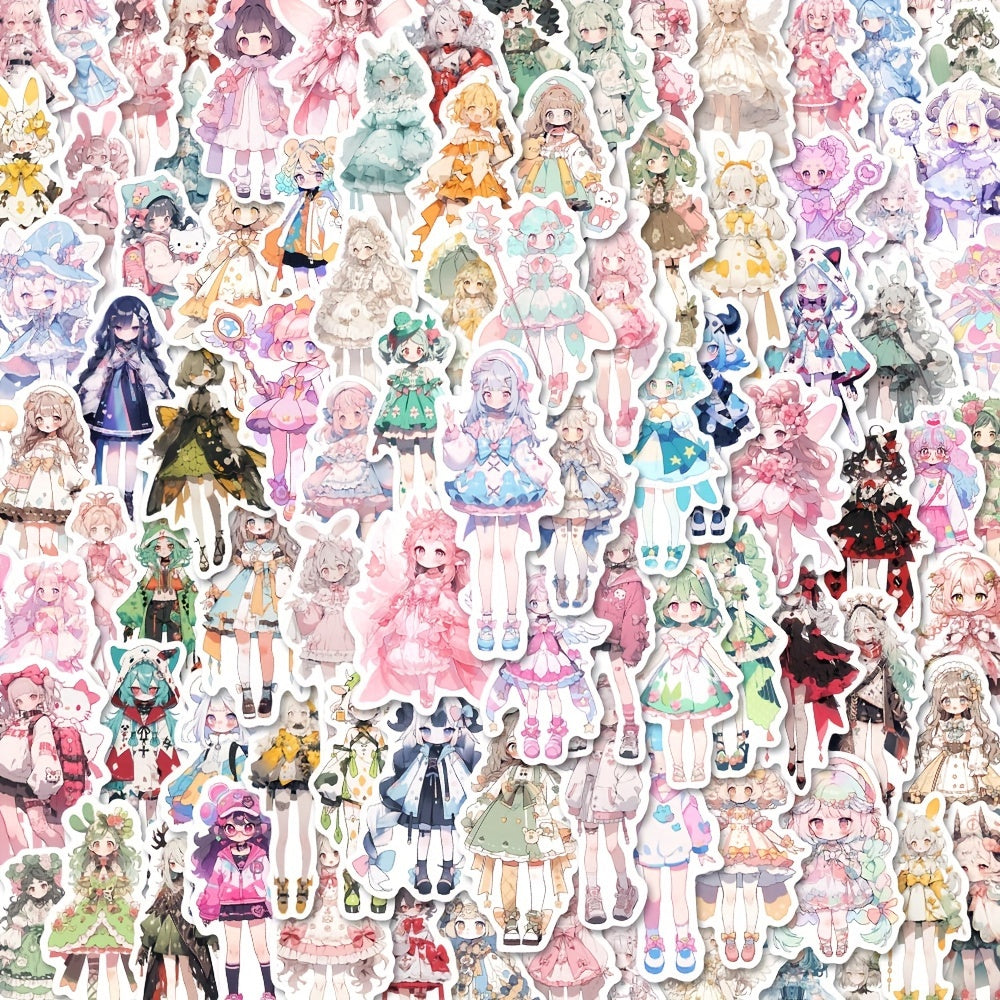 100pcs Reusable Vinyl Anime Character Stickers, Herringbone Pattern, Self-Adhesive Decals for Phone Case, Notebook, Laptop, Water Bottles, Guitar, Plastic Surfaces, with for Ages 14+