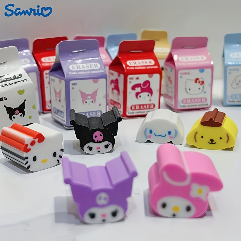 18pcs Cute Creative Milk Box Eraser | Durable Rubber Material, Perfect for Learning and Office Supply