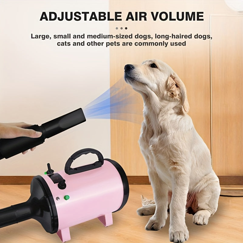 2800W Low Noise Pet Dog Cat Grooming Hair Dryer with 2.5M Hose, 3 Different Nozzles, and Heater