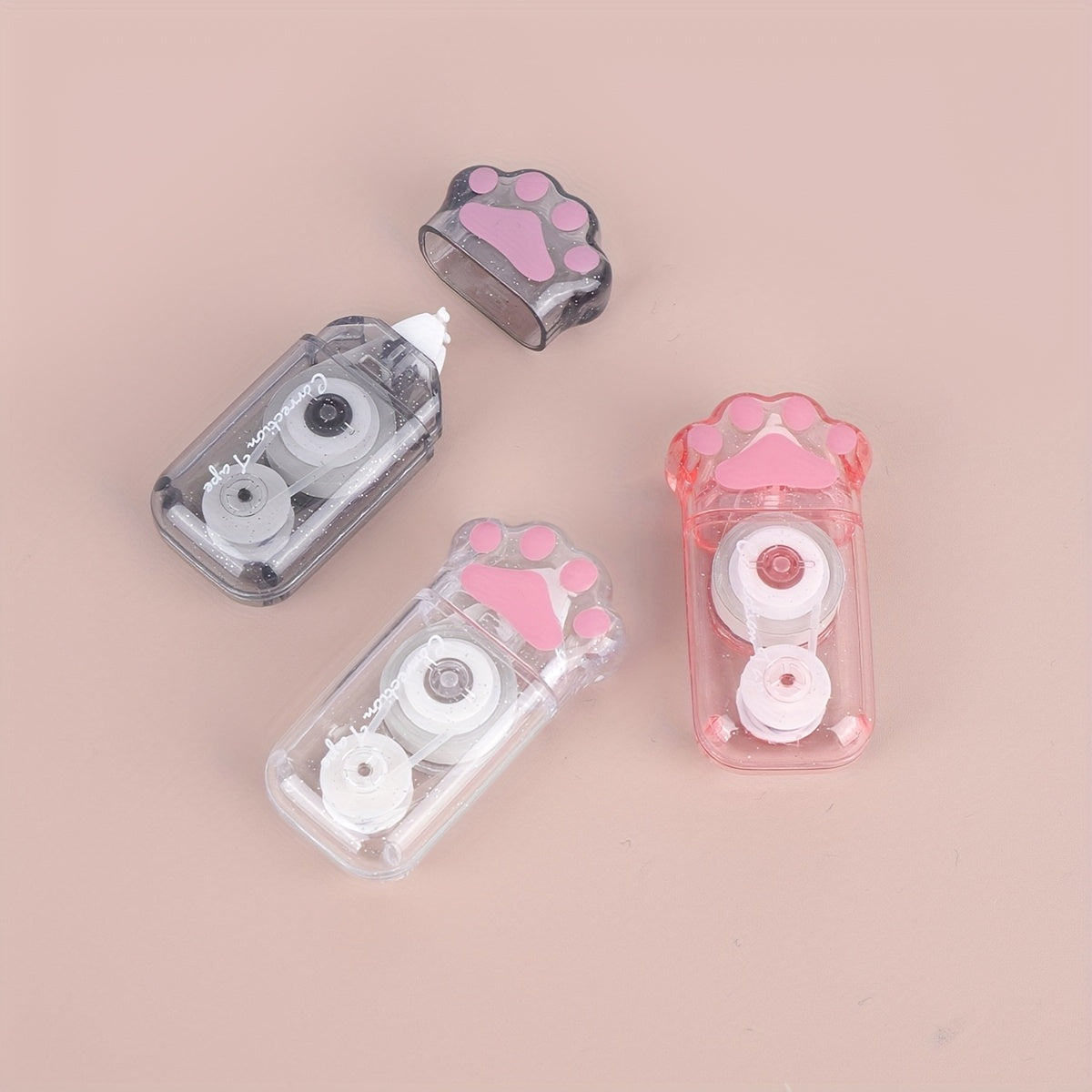 1pc Cat Claw Design Correction Tape, 6m Large Capacity, Transparent with Sequin Embellishments, Creative Mistake Correcting Essential, Ideal Gift for Friends, Plastic Material, No Battery Required