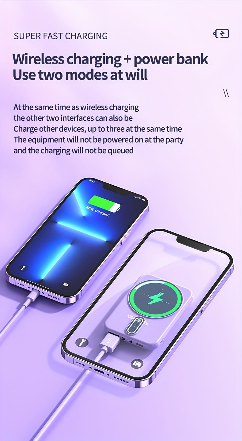New 5000mAh Magnetic Wireless Power Bank for Apple 15 Pro / 14 Max / 13 / 12 Android Phones with LED Power Display, Portable Charger for Outdoor Travel Emergency Backup Mobile Power Supply, Gift