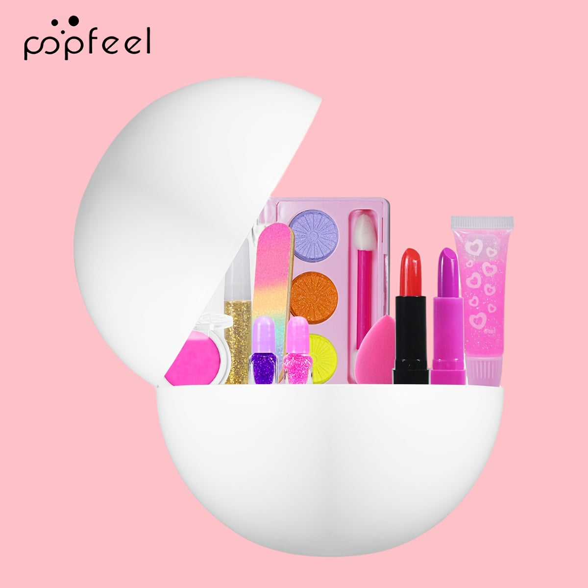POPFEEL 10pcs Makeup Set, includes blush, eyeshadow, lip gloss, concealer, and more.