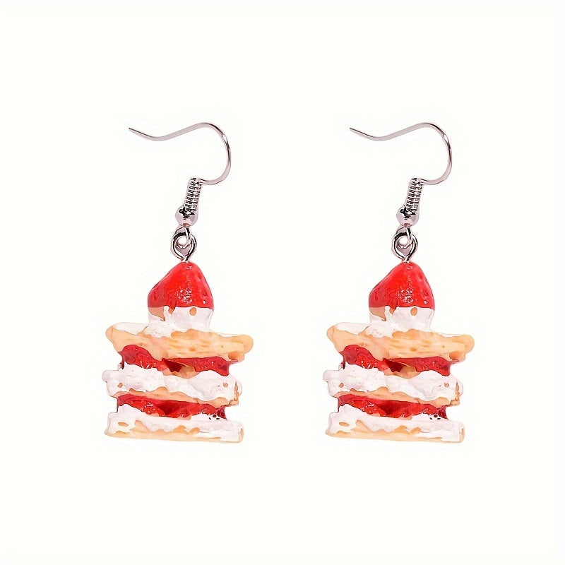 Adorable Strawberry Cake Slice Dangle Earrings - Quirky Cartoon Design, Alloy & Resin, Perfect for Daily Wear, Cute and Simple Style for Students and Fun Food Enthusiasts, Strawberry Themed Items