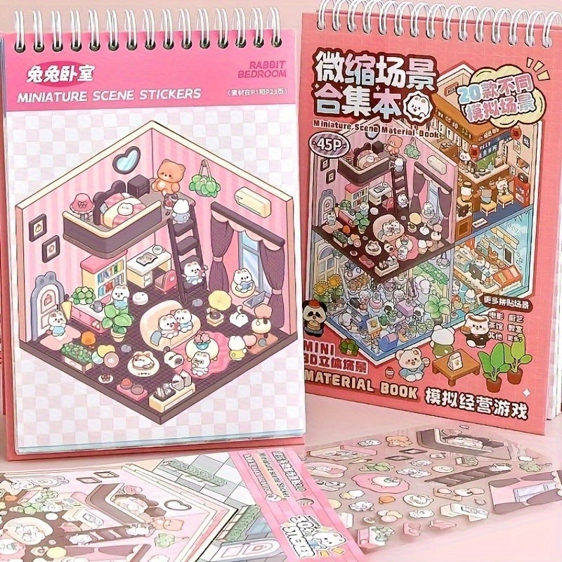 20 Scene Cards + 25 Stickers + 1 Tweezers Miniature Scenery Collection Set, Landscape Sticker 3D Visuals, DIY Sticker Miniature House, DIY Handmade Scrapbook Decals