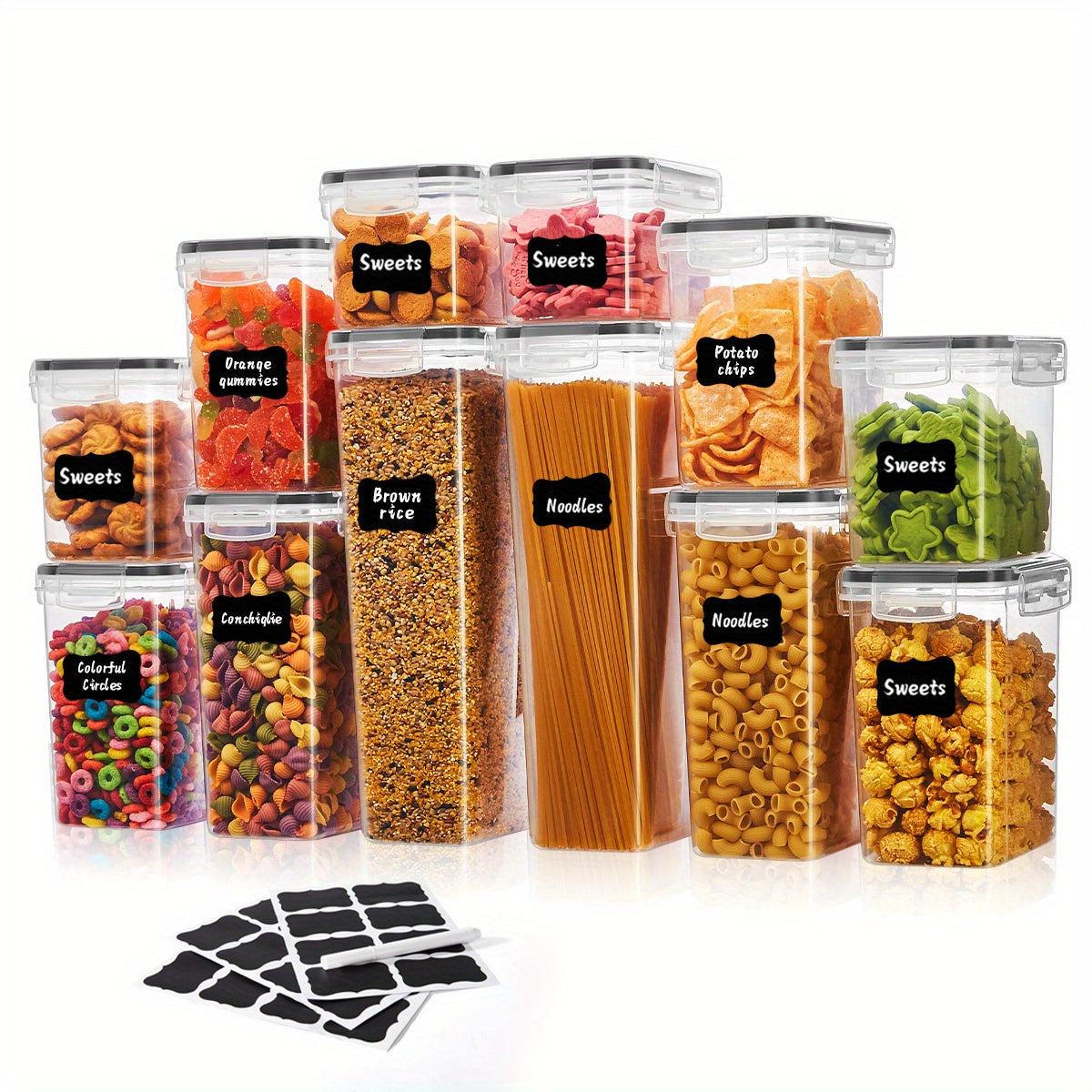 48/24/12pcs Airtight Food Storage Containers with LIDS, Perfect for Kitchen Pantry Organization And Storage Of Grains, Rice, Pasta, Tea, Nuts And Coffee Beans - Dishwasher Safe And Includes Labeled And Labeled Kitchen Items