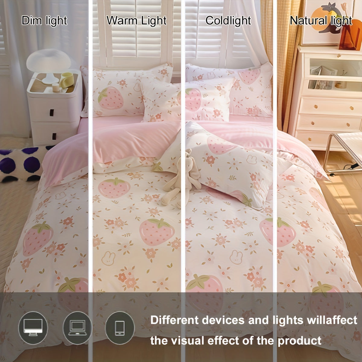 3pcs, 120g Healing Cute Pink Bubble Girl Heart Cream Strawberry Quilt Cover Set (1 Quilt Cover + 2 Pillowcases), No Quilt Core and Pillow Core, Suitable for Bedroom Dormitory, Soft and Comfortable