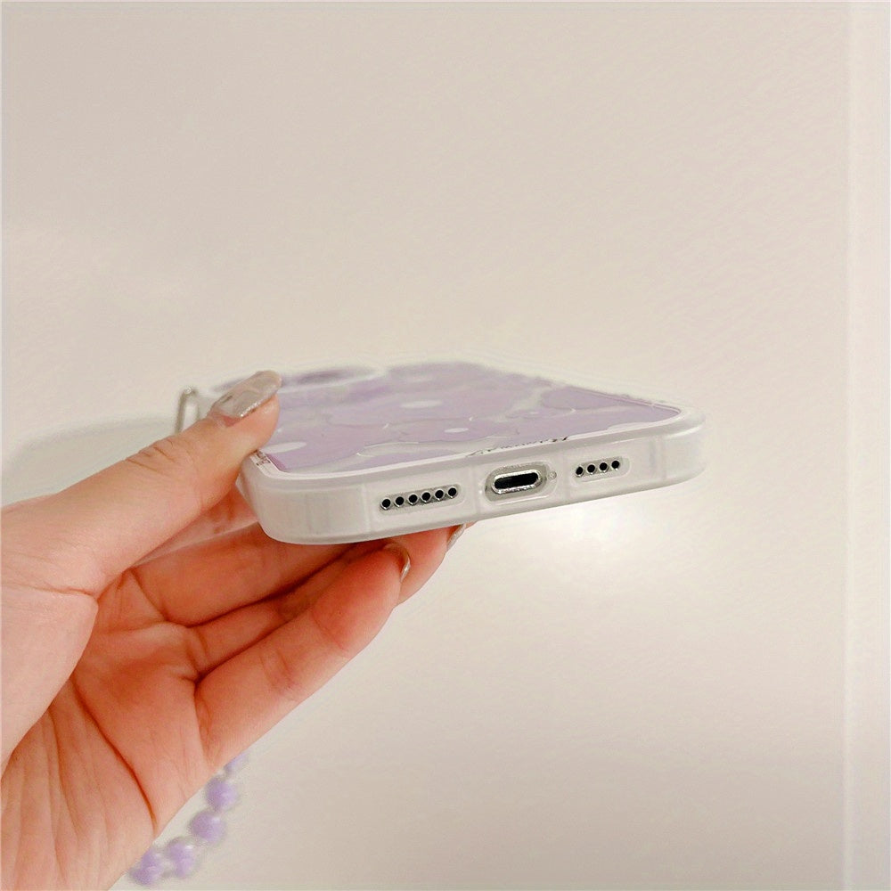 Cute Luxury Cute Luxury Transparent Phone Case Soft Egg Flower Cover with Flower Chain Lanyard | for iPhone 11 14 Pro Max 12 Pro 13 11 Pro Max 7 8 Plus Clear Purple Bear Ear