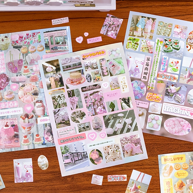 1 Book of 45 Sheets, Japanese Style Cartoon Fantasy Stickers, Mixed Color Self-Adhesive Glitter Decals, Glossy Irregular Shapes for DIY Scrapbooking, Album, Journal, Phone Case, Water Bottle, Car, Laptop, Guitar, Bicycle, Ska