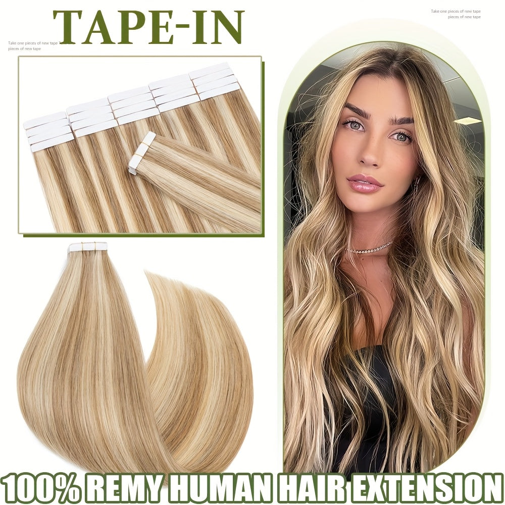 20pcs (50g Each) Brazilian Virgin Hair Extensions - 100% Remy Human Hair, Natural Brown/Blonde/Red/Black/, Straight Hair Extensions with Seamless Beige Weft, Long 35.56-60.96 cm Lengths for Women.