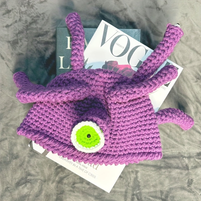 Novelty Handmade Crochet Knit Beanie, Funky Style Acrylic 100% No Brim Colorful Knit Fabric Hat, Unique Quirky Design for Casual Wear