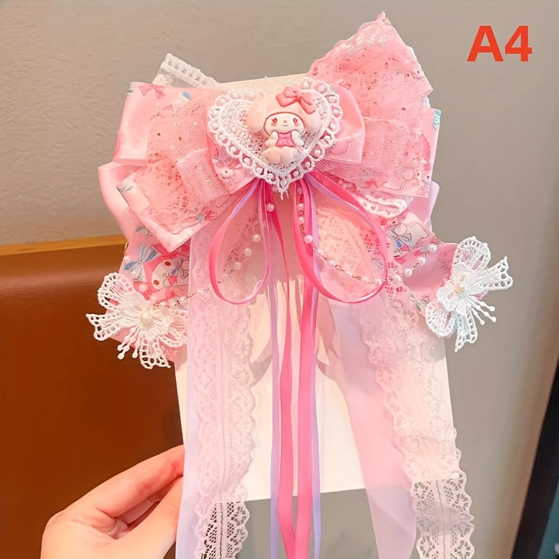 Sanrio Authorized 1pc Bowknot Hairpin 3D Butterfly Cat Ear Hair Clip Melody Hairpin Long Ribbon Princess Headwear Accessory - Suitable for Birthday Gifts, Party Gifts Daily Travel