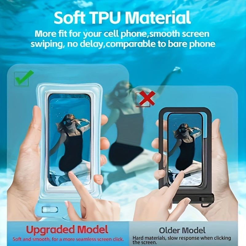 1PSC/2pcs new four-color optional summer waterproof mobile phone bag air hemming thickened mobile phone case waterproof bag, waterproof mobile phone case universal mobile phone of various sizes, suitable for beach cruise trav