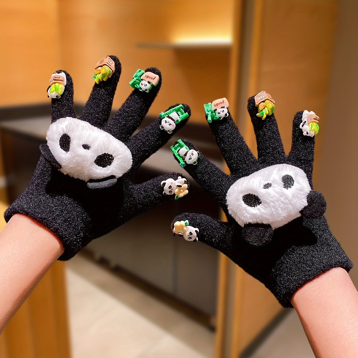 Cute Women's Autumn and Winter Gloves with Panda