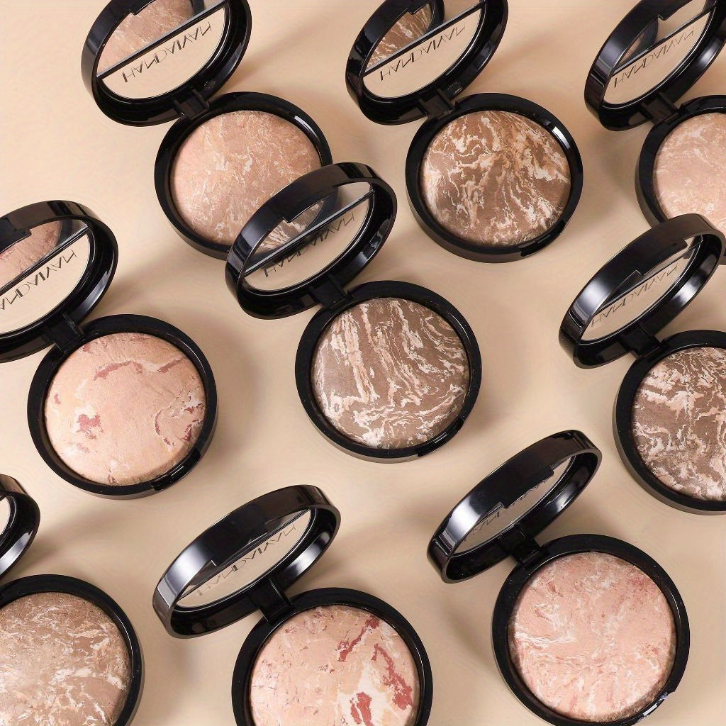 Marble Baked Powder Contour Palette - Nose Shadow, Blush, Highlighter, Long-Lasting Lightweight Foundation, Perfect for All Skin Types, Natural Finish, All-in-One Makeup Kit,