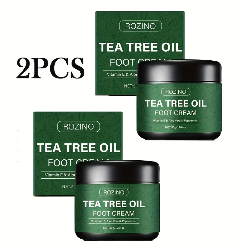 2pcs Tea Tree Oil Foot Cream, Rich in Vitamins E, Aloe Vera & Peppermint,
