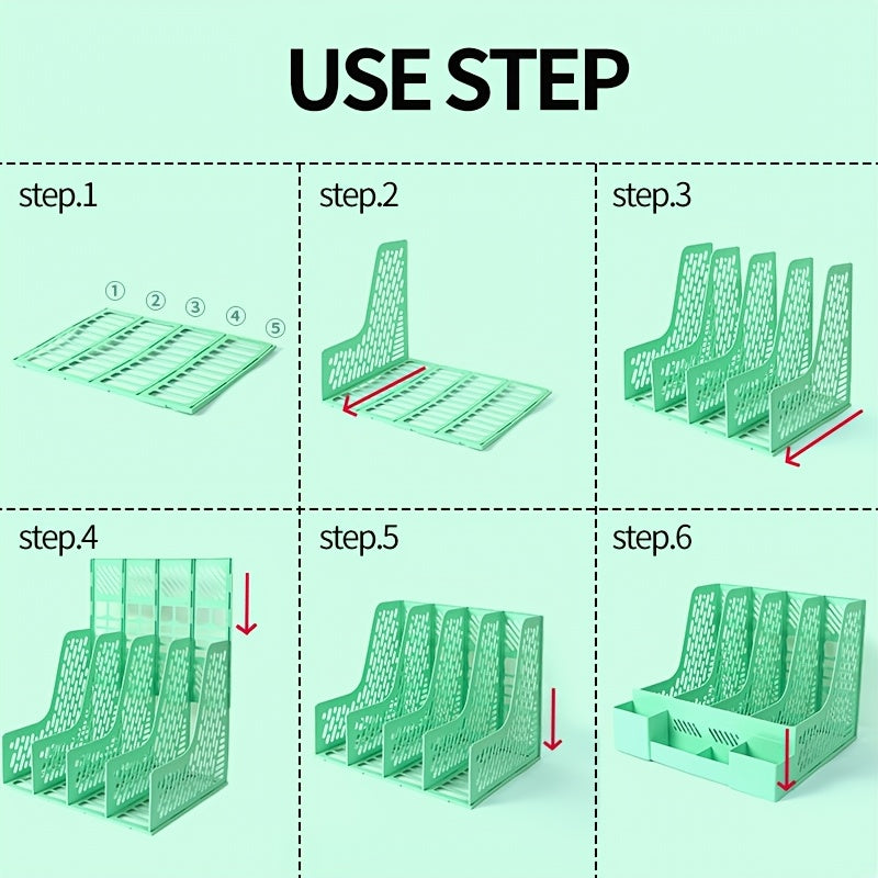 Desktop File Organizer, 4 Compartments, Removable, Space-Saving