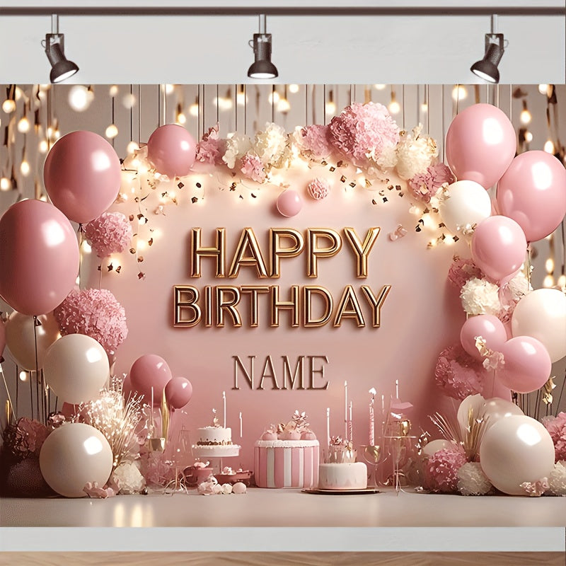 1pc Glittering Pink Princess Theme Birthday Party Banner with Flowers