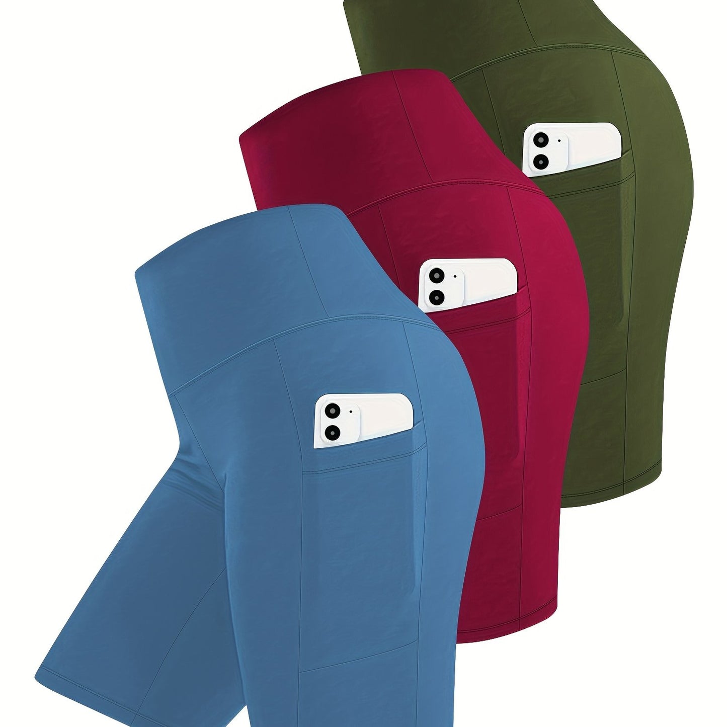 3pcs High-Waisted Stretchy Women's Yoga & Fitness Shorts | Solid Color, Zipper Pockets, Summer Activewear, Summer Workout Gear