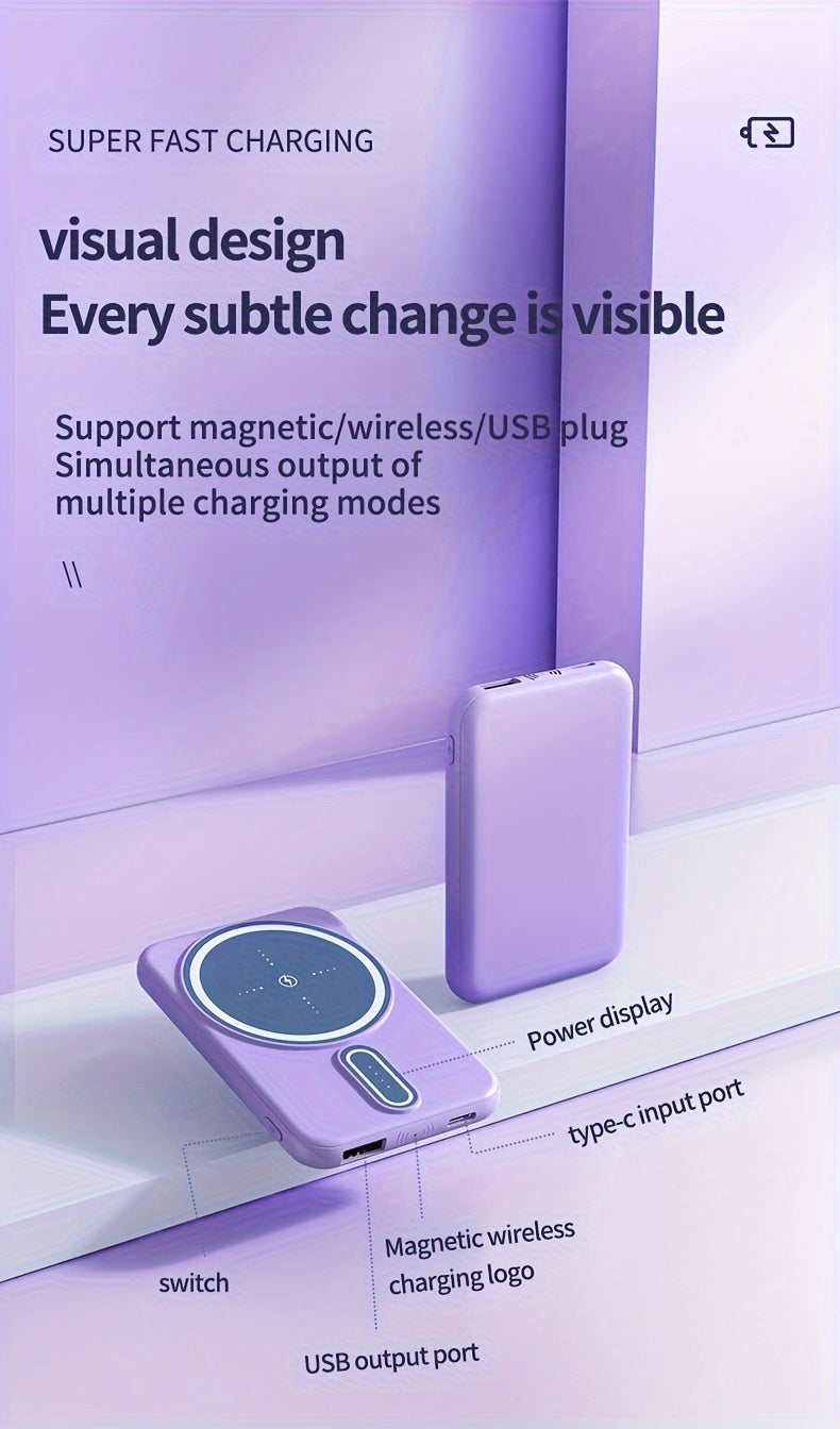 New 5000mAh Magnetic Wireless Power Bank for Apple 15 Pro / 14 Max / 13 / 12 Android Phones with LED Power Display, Portable Charger for Outdoor Travel Emergency Backup Mobile Power Supply, Gift