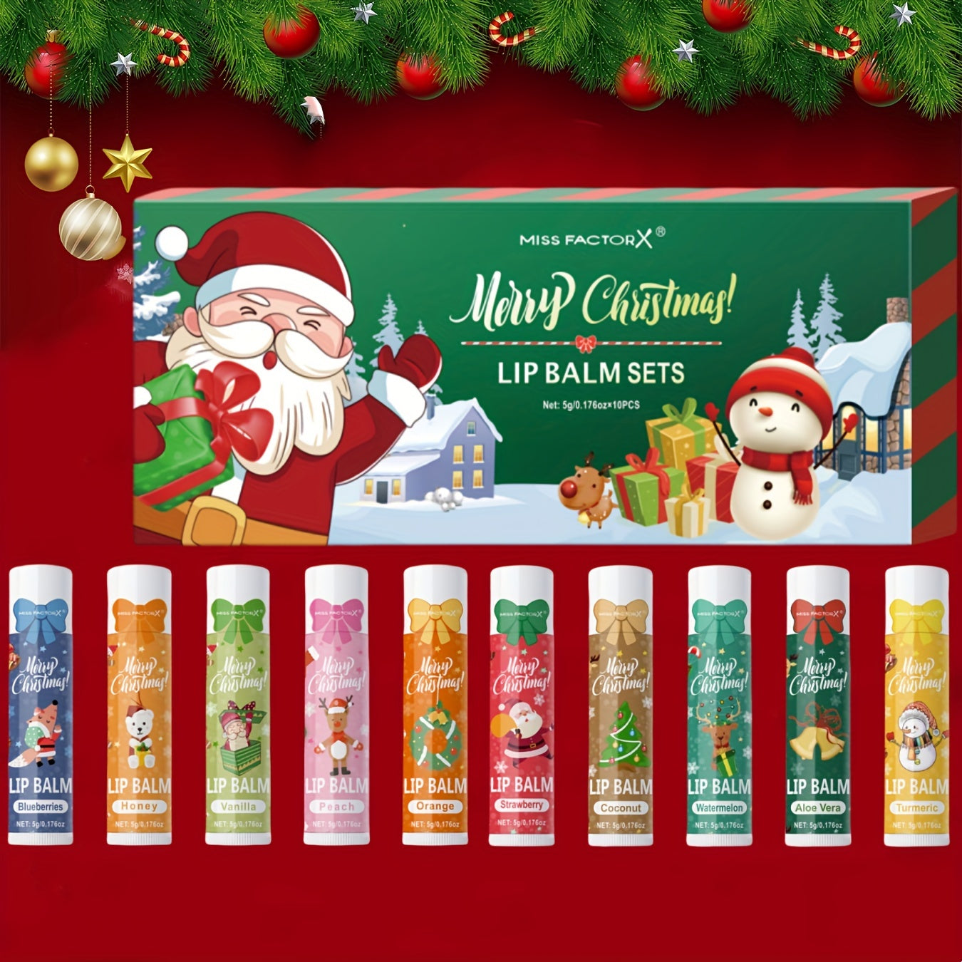Gift Set 10pcs/Box Deep Hydration Long-Lasting Moisturizing Lip Balm Set Smooth Lips Christmas Theme Gift.