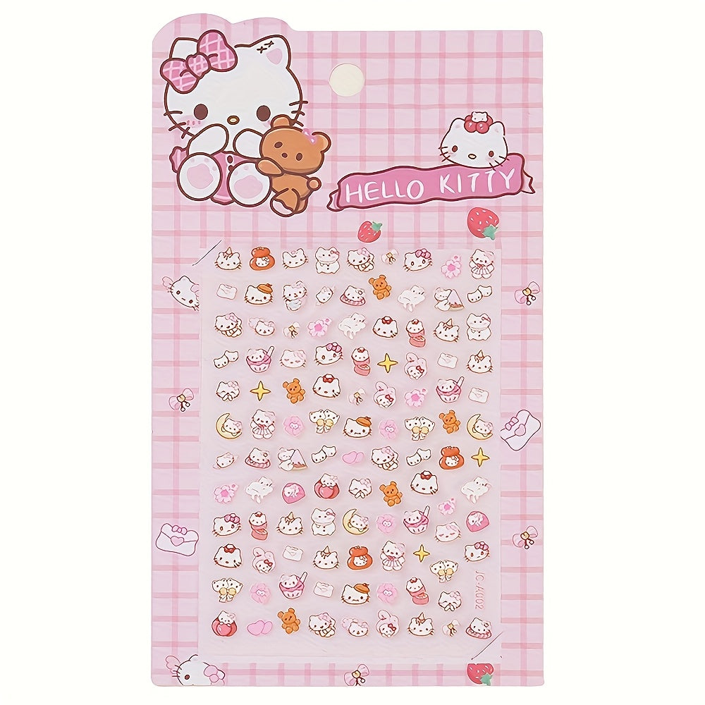 2pcs Sanrio Nail Art Stickers 5D Embossed Kuromi Cinnamoroll & HelloKitty Designs Nail Decals Kawaii Cartoon Self-Adhesive Decals for DIY Manicures Decoration