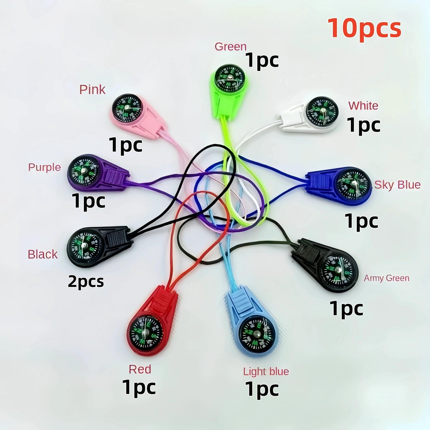 10 PCS Mini Waterproof Compasses: Perfect for Outdoor Adventures - Includes Pink, Purple, Black, Red, Green, White, Sky Blue, Army Green, Light Blue, and Pink