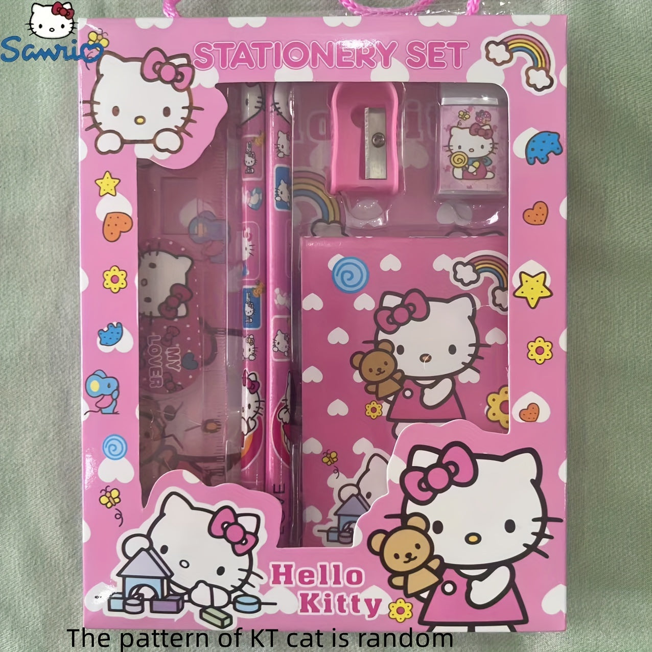 Sanrio Hello Kitty Girls Stationery Set with Pink & Pastel Colors - Cute Birthday Party, Heart Cutouts, Hello Kitty Notebook, Pencil Case, Ruler, Sharpener, Eraser - Birthday/Back-to-School/Christmas/Halloween Gift Box for Gi