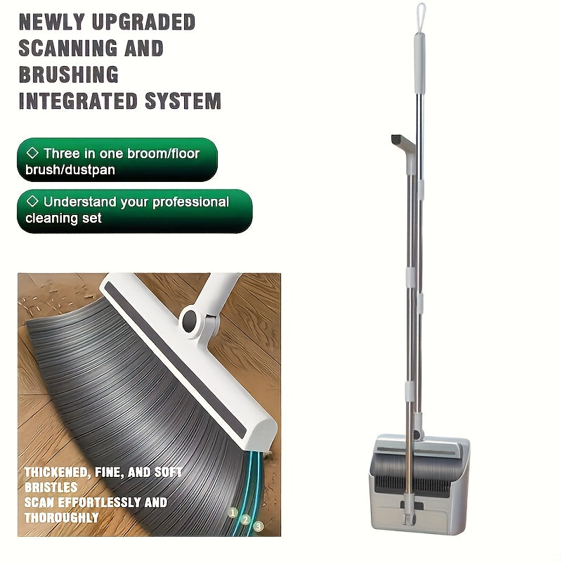 3-in-1 Combo Set with Stainless Steel Handle - Heavy-Duty Indoor/Outdoor Broom and Dustpan, Ideal for Home, Office, School, Dorm, Bedroom, Living Room, Kitchen Cleaning, 180cm/71inch User Comfort, Office Cleaning Essentials|M