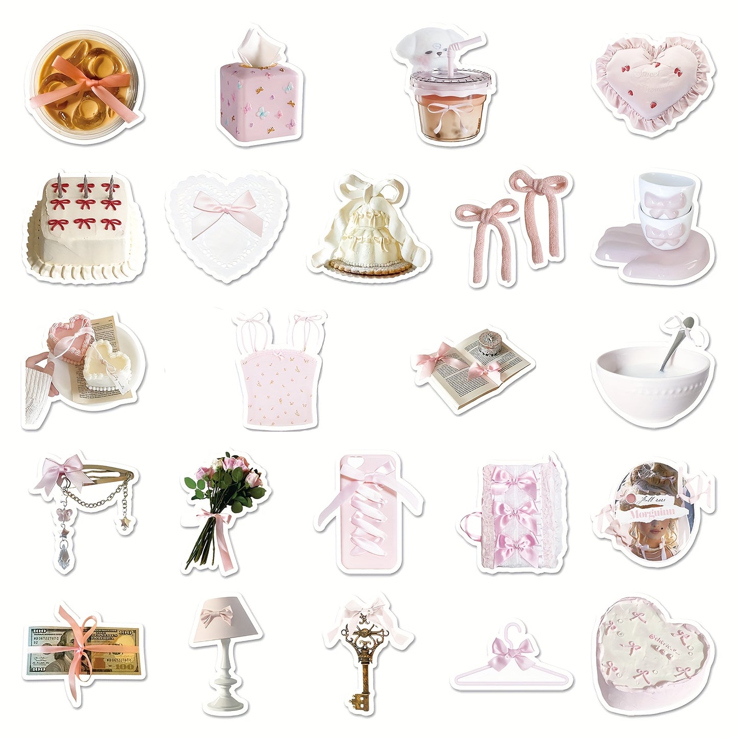 50pcs Pink Coquette Bow Decals, PVC Self-Adhesive Reusable Assorted Vinyl Decorations for Laptops, Water Bottles, Luggage & Skateboards