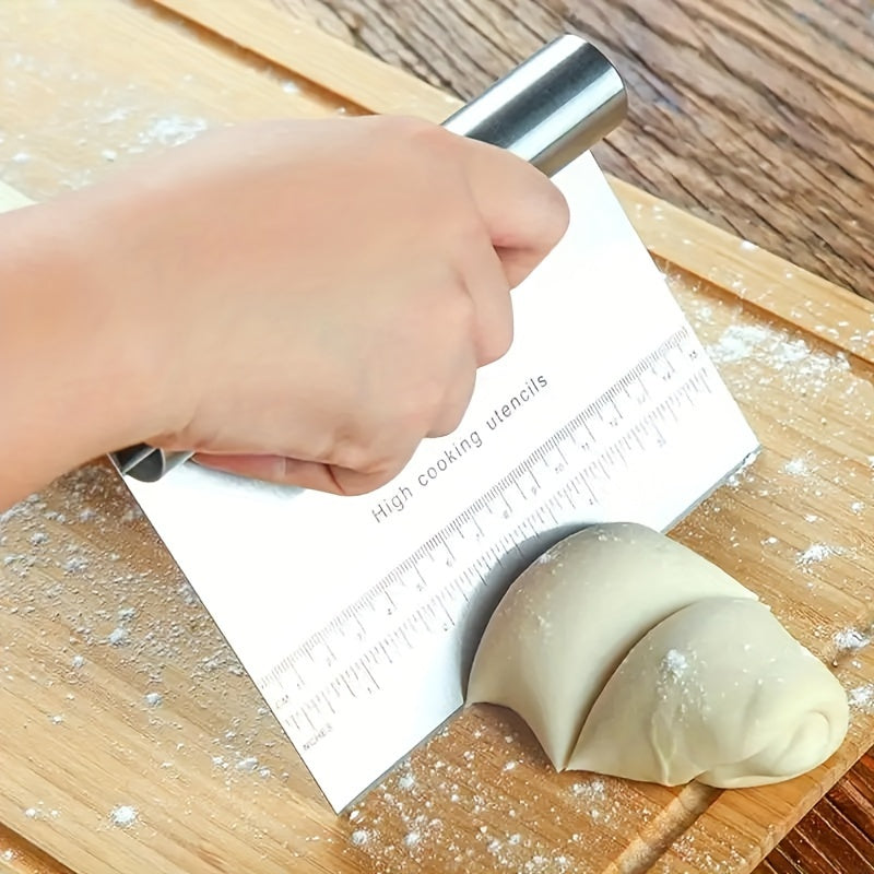 1pc Stainless Steel Multi-Functional Baking Tool - Dough Cutter, Cake Scraper, Pizza Cutter, Spatula, Pancake Flipper with Measurements - Durable, Easy to Clean, and Versatile for Various Baking Tasks