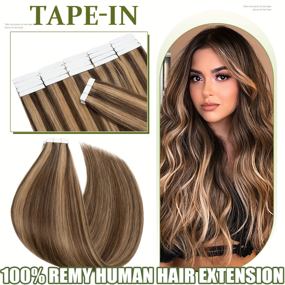 20pcs (50g Each) Brazilian Virgin Hair Extensions - 100% Remy Human Hair, Natural Brown/Blonde/Red/Black/, Straight Hair Extensions with Seamless Beige Weft, Long 35.56-60.96 cm Lengths for Women.